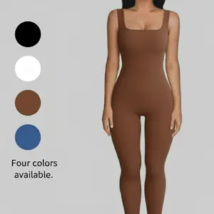 Women's Yoga Ribbed Tank Top Jumpsuit Gym Square Neck Sleeveless One Piece Jumpsuits Women's Backless