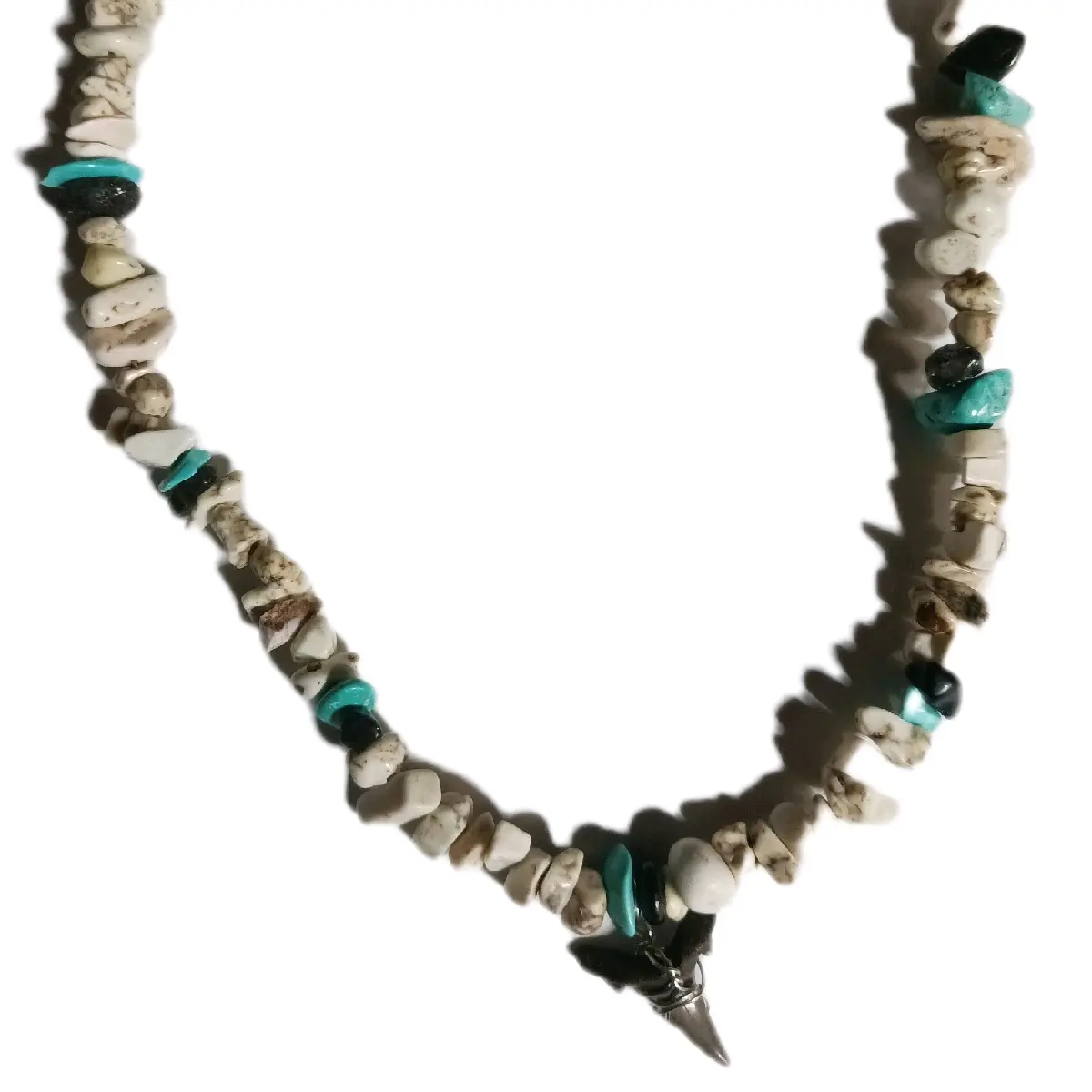 Authentic Wire Wrapped Shark Tooth & Natural Stone Womens 15" Necklace - Fashion Accessory