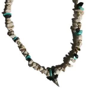 Authentic Wire Wrapped Shark Tooth & Natural Stone Womens 15" Necklace - Fashion Accessory