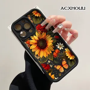 Compatible for iPhone11/12/13/14/15/16/17/promax/x/xs/xr/xsmax Case Sunflower Butterfly Floral Soft TPU Shockproof Protective CASE