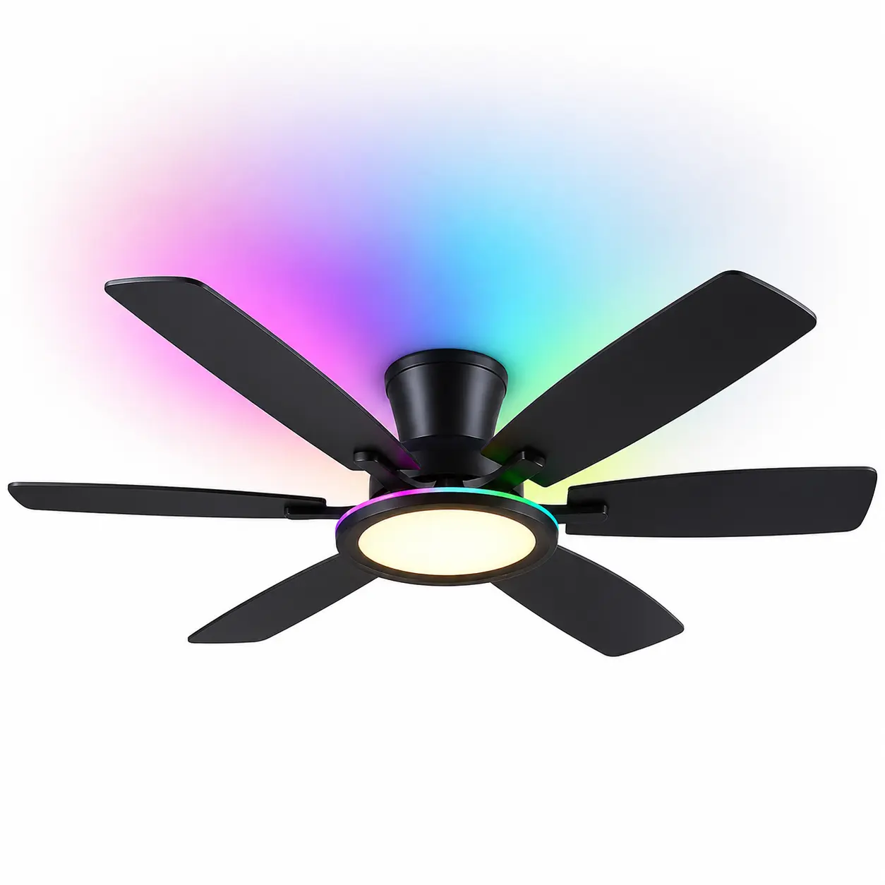 55-in Flush Mount Ceiling Fan With RGB Light Dual Finish Plywood Blades 6-Blade 55-in Flush Mount Ceiling Fan With RGB Light Dual Finish Plywood Blades 6-Blade