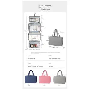 Travel Waterproof Folding Toiletry Bag - Zipper Closure, Polyester Material, Solid Pattern, Cosmetic Cases for Dry and Wet Items