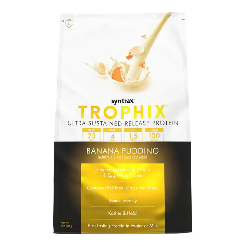 Syntrax Nutrition Trophix Ultra Sustained-Release Protein Blend, Banana Pudding 2 lb Bag 23g Protein Low Calories Slow Release Blend for Muscle & Recovery - Fitness Supplement