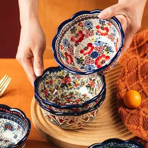 Porcelain Cereal Bowl Set, 2pcs/6pcs, Microwave & Dishwasher Safe, 13.4oz Ceramic Bowls, Vintage Blue Polish Porcelain, Ideal for Desserts, Serving Bowls