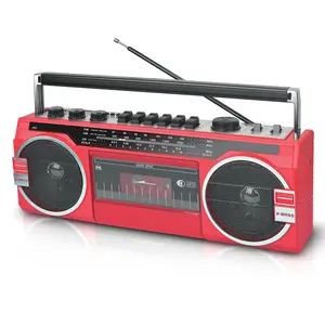 Dazone Cassette Boombox, Retro Blueooth Boombox, Cassette Player and Recorder, AM/FM/SW Radio, USB, SD, and Aux in, Red
