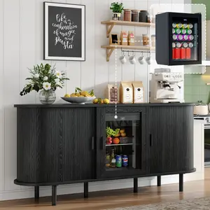 AMERLIFE 70" Coffee Bar Cabinet with Beverage Fridge (Included), Buffet Cabinet with Storage, Bar Cabinet with Fridge for Dining Room & Living Room