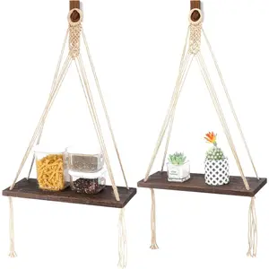 Boho Wall 2 Pack Wood Wall Shelves, Floating Shelf for Room Floating Shelves Plant Shelves Stand Holder