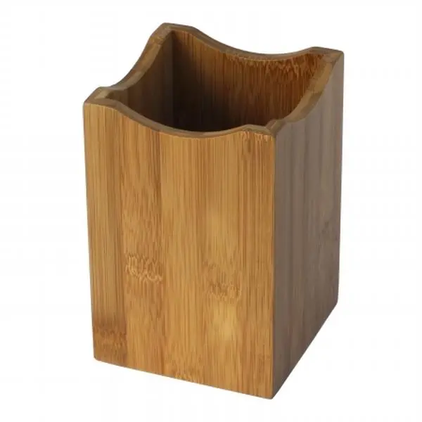 212 MAIN 100% Bamboo Contemporary Square Kitchenware Storage Utensil Holder with Wavy Edges, Durable Tabletop Accessory for Tidy Kitchen, Camp Kitchen Needs & Outdoor Camping, Natural