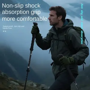 Outdoor trekking pole with four-section telescopic adjustment, lightweight aluminum alloy body and comfortable anti-slip grip, suitable for hiking, mountain trekking and camping trips