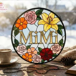 Personalized Mimi Stained Glass Suncatcher, Custom Floral Name Window Hanging Decor, Mother’s Day Gift for Grandma, Nana Gigi Keepsake, Aesthetic Home