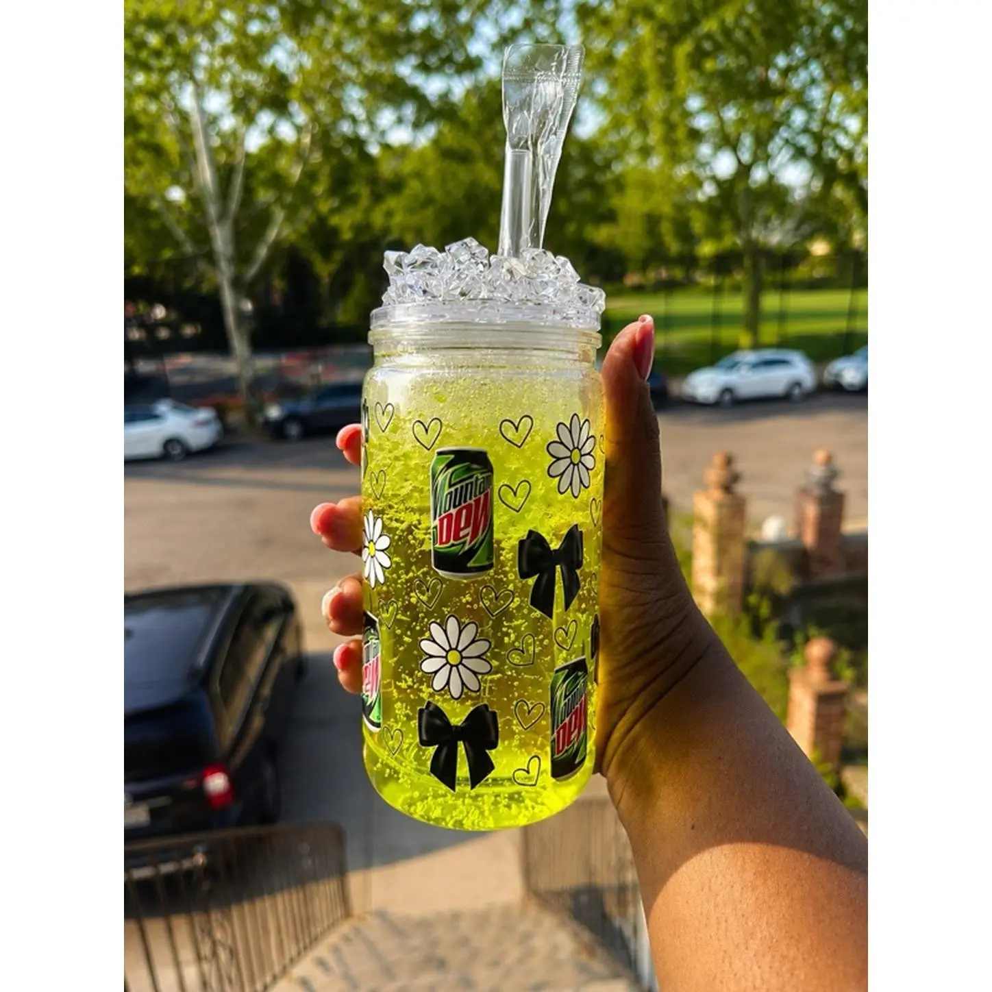 Mountain Dew Inspired Drink with Faux Ice Topper in a Decorative Jar