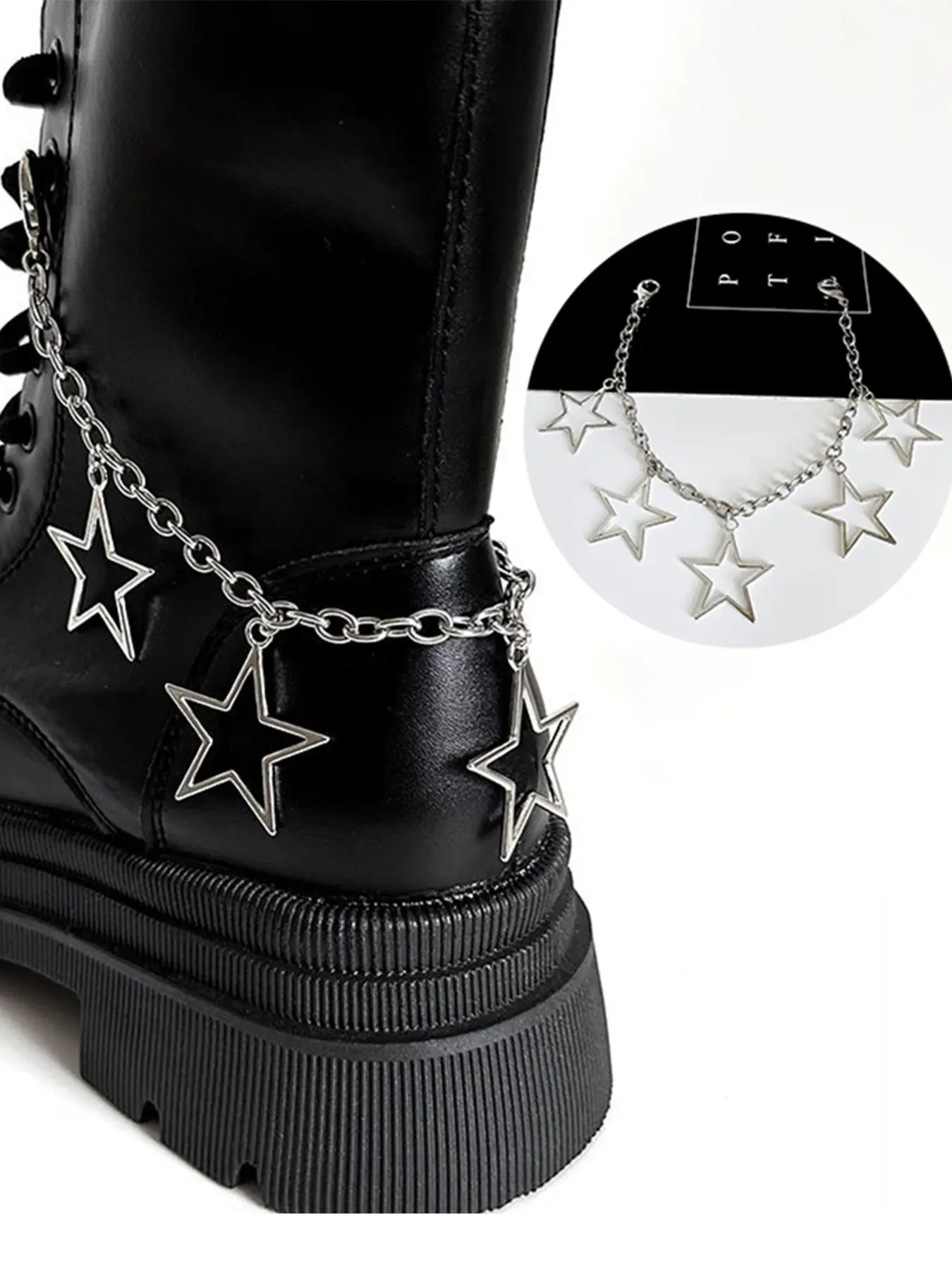Hollow Out Star Pendant Titanium Steel Chain Shoe Strap, Unique Fashion Accessory for Boots, Versatile and Stylish Footwear Decor, Shoe Chains