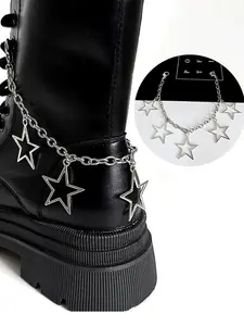 Hollow Out Star Pendant Titanium Steel Chain Shoe Strap, Unique Fashion Accessory for Boots, Versatile and Stylish Footwear Decor, Shoe Chains
