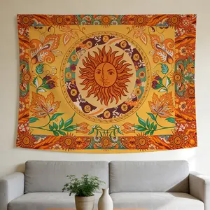 Sun Face Tapestry Vintage Celestial Bohemian Style Wall Hanging Suitable for Home Decor Valentine's Day Easter St.Patrick's Day Halloween Christmas and Other Festival Decorations.