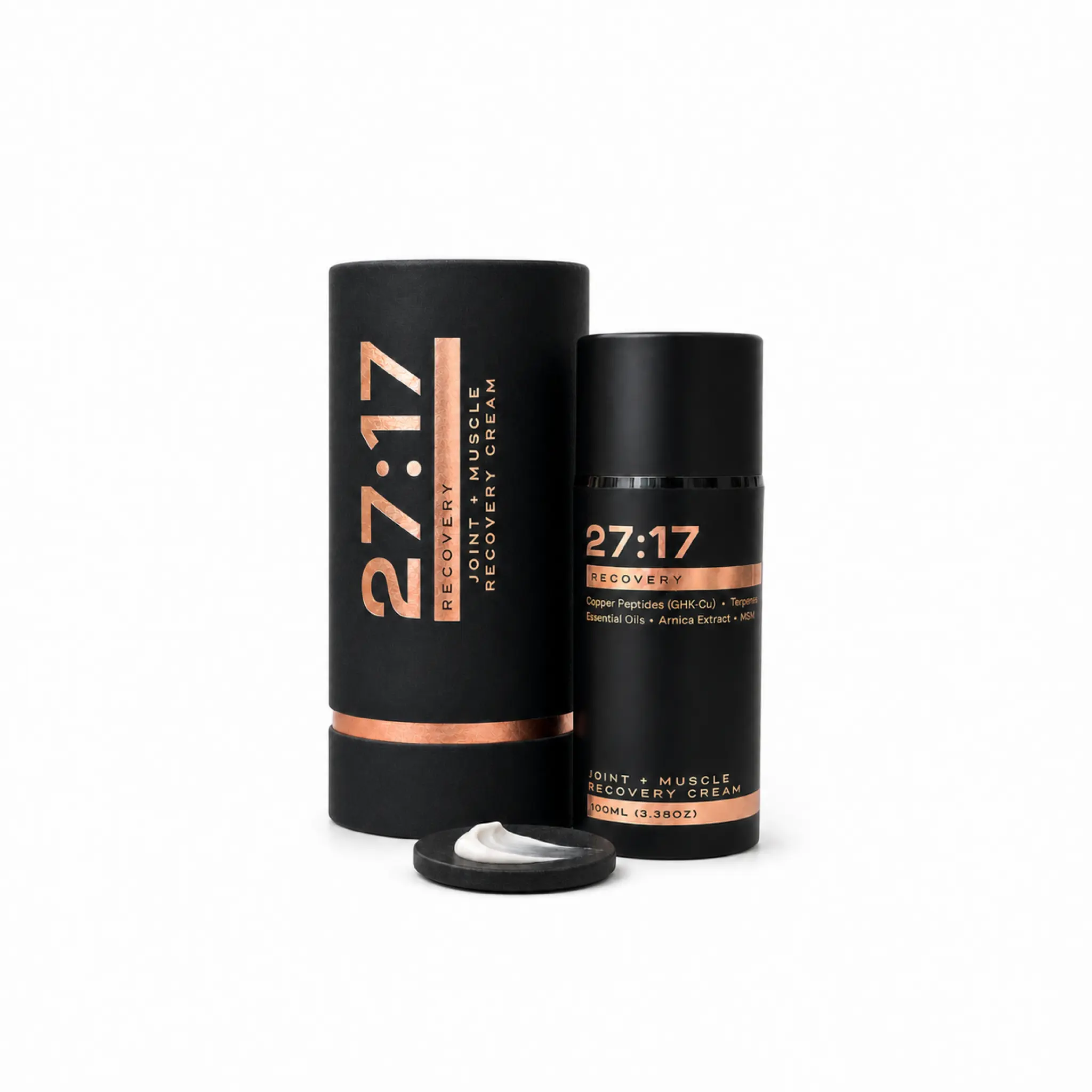 27:17 Recovery Joint + Muscle Recovery Cream. Copper Peptides (GHK-Cu), Arnica, MSM, Terpene Complex. Dye Free. USADA and WADA Compliant. Made in USA.