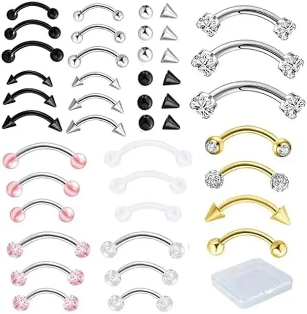 Eyebrow Piercing Jewelry Surgical Steel Curved Barbell Tiny Eyebrow Ring Vertical Labret Lip Jewelry Ear Rook Helix Conch Daith Earrings For Women Men 16g 6mm/8mm/10mm