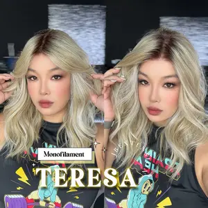 JBEXTENSION TERESA MONO 16INCH  Monofilament Handmade Wig 6X5 Full Monofilament Hand Tied Top Wig 16 Inches Mix Blonde Curly Mono Lace Wig With Anti-slip Silicone Strips Glueless Wig TERESA MONO - 16Inch【BENDY EAR TABS】