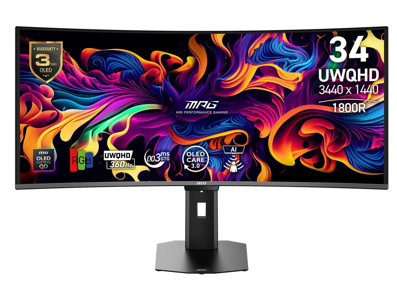 MSI 34" 360Hz QD-OLED UWQHD Curved Gaming Monitor Adaptive Sync MPG 341CQR QD-OLED X36