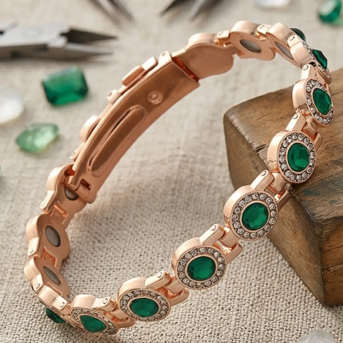 Women's 4X Strength Magnetic Copper Jewelry Bracelet - Updated 3800 Gauss Magnets - Adjustable Bracelets with Secure Clasp - Premium Multi-Facet Crystal Inlays