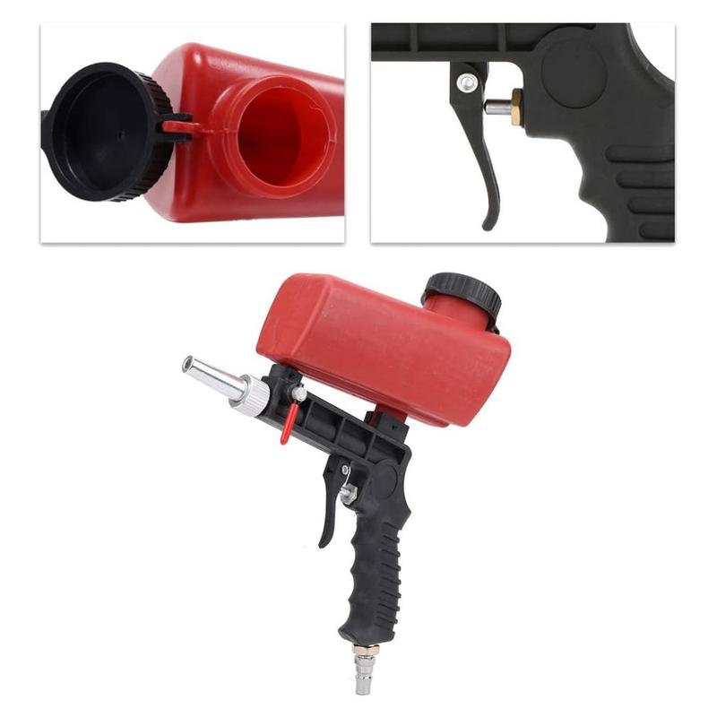 90psi Gravity Feed Sand Blaster Gun Kit - Hand Held Sand Blasting Spray Gun with 2 Nozzle Tips and Air Regulator Remove Paint, Rust, Stains, and Grime on Surfaces
