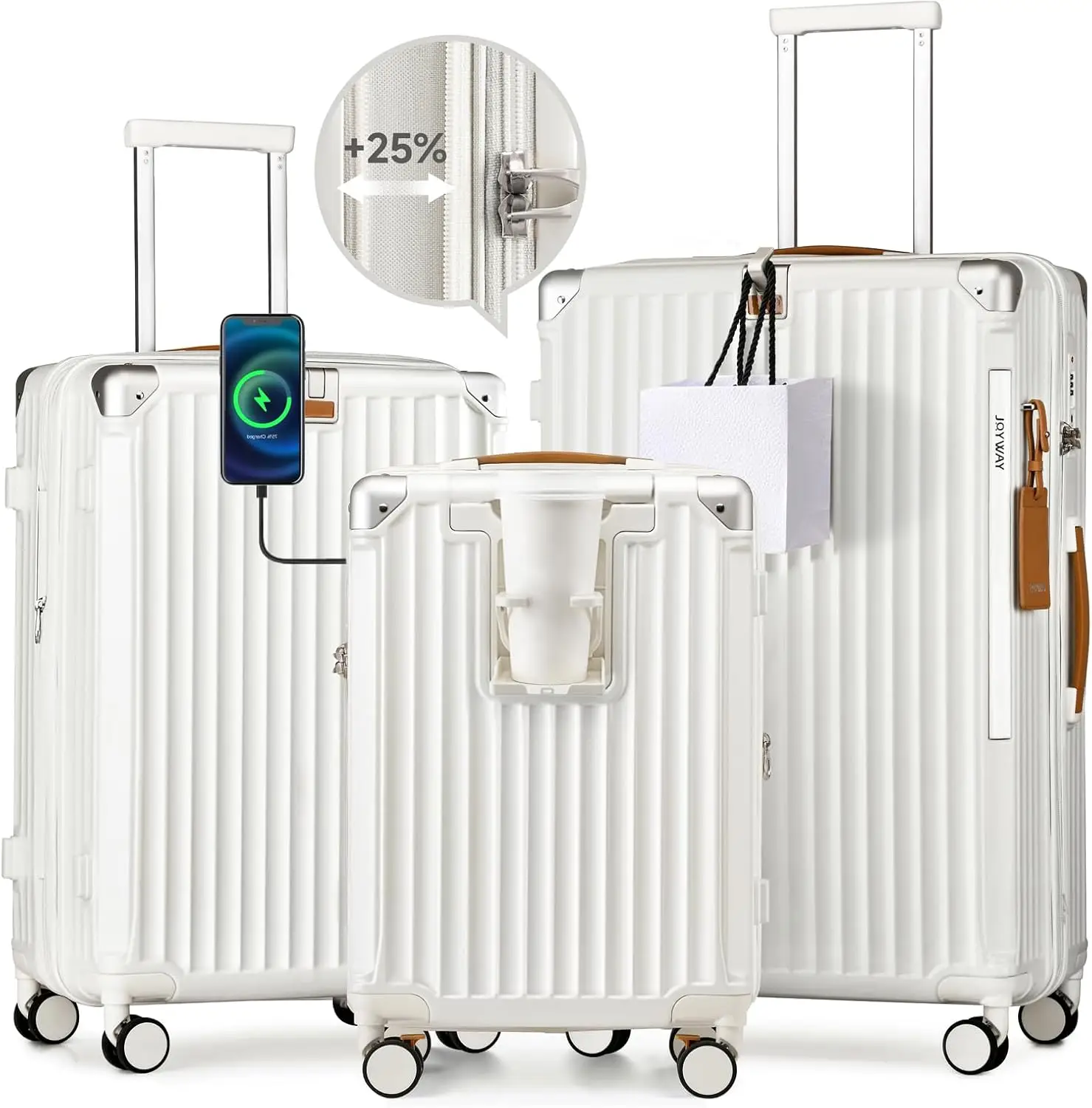 Joyway Travel Luggage Set, Soft Shell Expandable Lightweight Durable Suitcase with Cup Holder, USB Port, TSA Lock and Silent Spinner Wheels