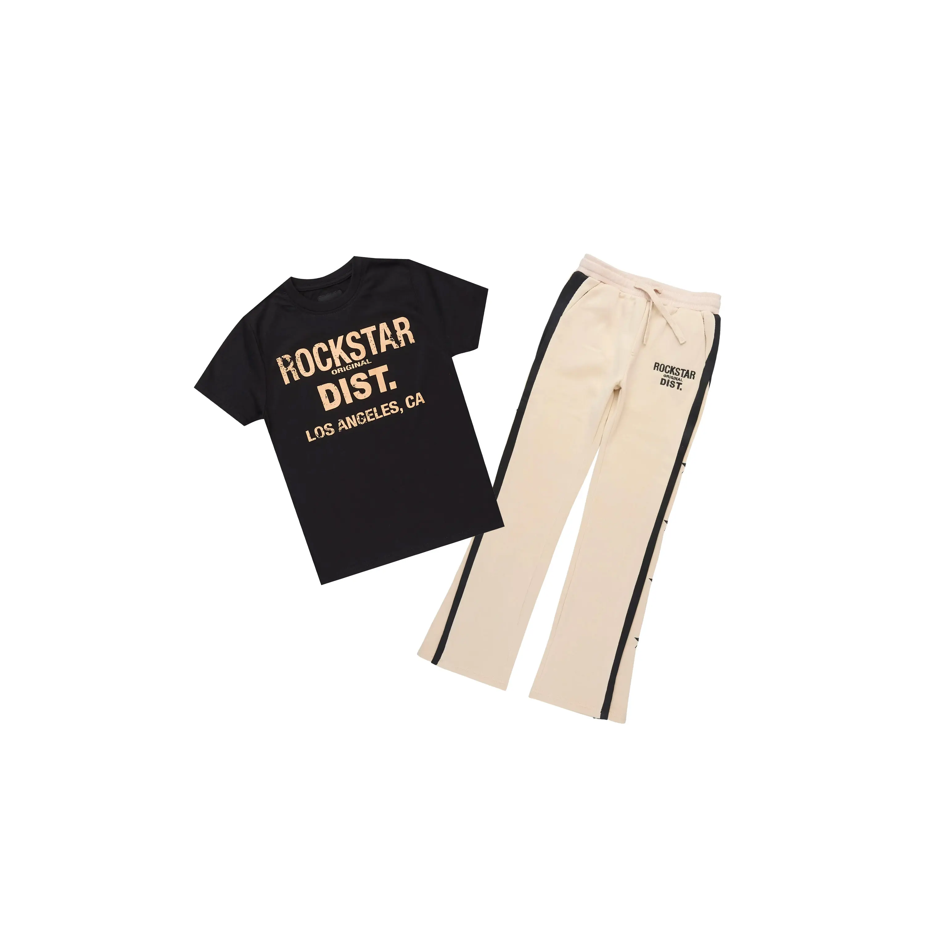 Boys Karkady Black/Beige T-Shirt Stacked Pant Set