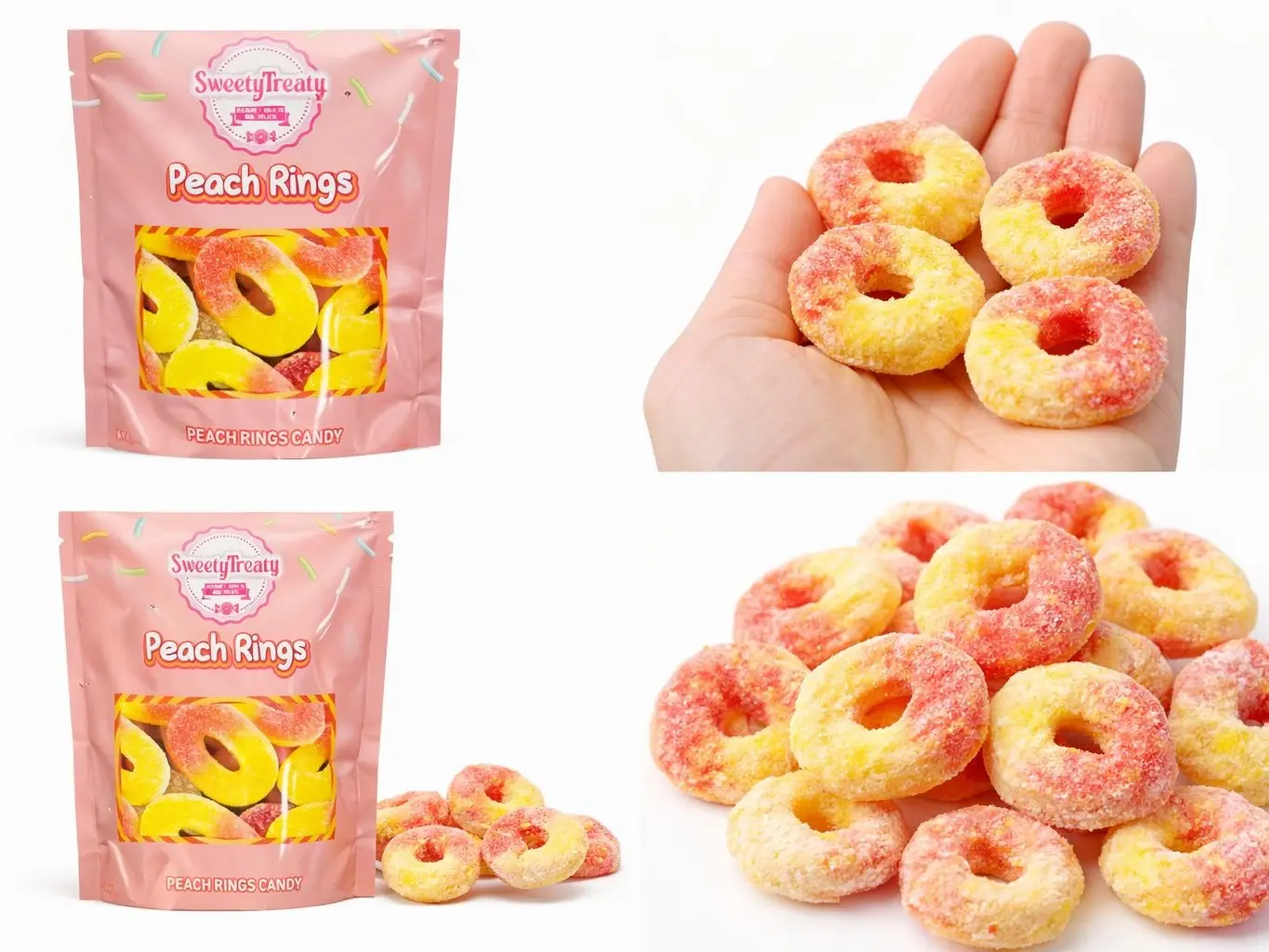 Freeze Dried Peach Rings Snack Candy - Sweet and Crunchy