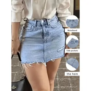 Women’s denim skirt, a fashionable, casual, elegant ruched (pleated) skirt, suitable for everyday outdoor wear; summer women’s bottom GARMENTARY