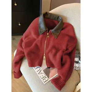 Crimson Lazy Knit 2025 - Premium Red Cardigan with Plush Texture for Winter Indulgence