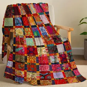 [Vintage Throw] Soft Cozy Vintage Patchwork Quilted Throw Blanket | Flannel Fleece, All-Season, Multipurpose Office, Outdoor, Travel Blanket, Machine Washable, Digital Print Polyester - Quilting Craftsmanship Lightweight Cozy Blanket