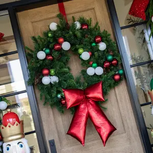 18" x 21 1/4" Hanging Metallic Red Stuffed Bow Christmas Decoration