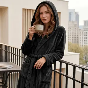 NY Threads Premium Womens Robe with Hood, Plush Fleece Long Bath Robe for Women, Fluffy Soft Women's Bathrobe