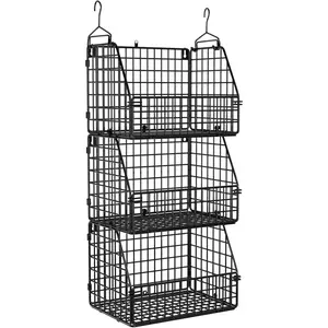 Stackable Wire Storage Baskets for Kitchen Closet Storage Room, Hanging Closet Organizer, Storage Rack Organizer, Wall-Mounted Metal Baskets Trash Can, Clothing, Vegetable and Fruit Storage Box, Set of 3