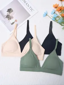 Women's Wireless Bralette Set, Everyday Medium Support Knit Fabric, Removable Pads, Adjustable Straps, Soft & Lightweight Casual Design