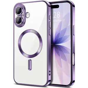 Magnetic Clear phone case for iPhone 17 16 15 14 13 12 11 Pro Max plus Case with Camera Lens Protector [Compatible with MagSafe] Plating Edge Slim Soft TPU Cover Protective Phone Cases for men women girls