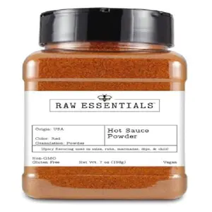 Raw Essentials Hot Sauce Powder | Spicy Seasoning for Salsas, Rubs, Marinades, Dips & Chili | Vegan, Gluten-Free, Non-GMO | 7 Ounce Bottle