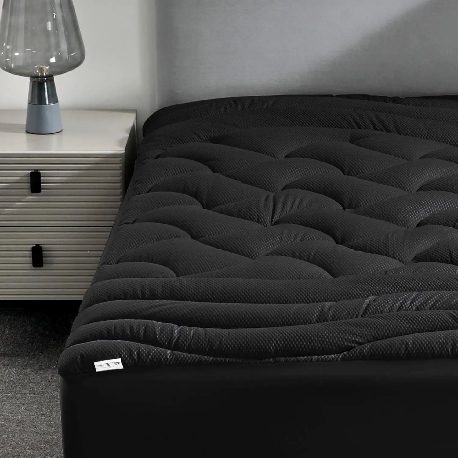 Cooling  Mattress Topper,  d Cool Mattress Pad Cover, Padded Mattress Protector Breathable Washable, Deep Pocket 8-21" (Black, )