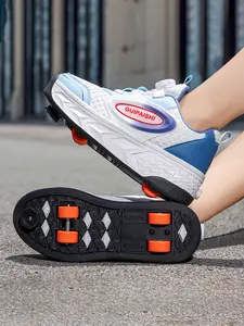 A pair of stylish and cool children's sports shoes. The soles are equipped with wheels, enabling kids to skate and slide. The wheels are detachable, making these shoes dual - purpose, suitable for both sliding and walking. Skateboard Shoes