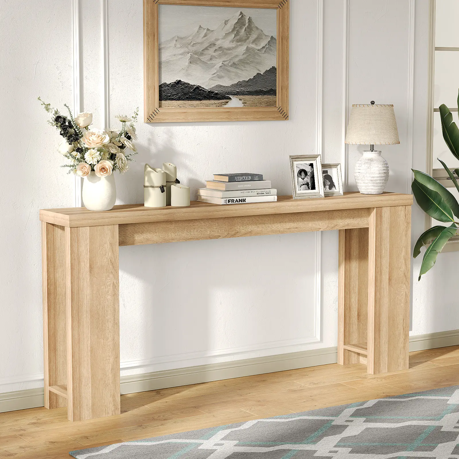FUSOU 70.9''Natural Console Table, Scandinavian Style& Modern Minimalist Sofa Table Behind The Couch, Farmhouse Entry Table for Home Decor, Narrow Entryway Table for Entryway, Living Room, Foyer, Hallway