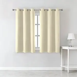 2 Pieces, Modern Minimalist Beige Full Blackout Short Curtain with Black Lining, Eyelet Top Design, Decorative Curtain & Door Curtain for Dining Room, Kitchen, Cabinet Partition & Home Decor