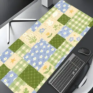 Cute Flower Rabbit Patchwork Pattern Mouse Pad, Rectangle Gaming Mouse Pad, Non-slip Rubber Pad, Desktop Decoration Protection Pad for Home Office