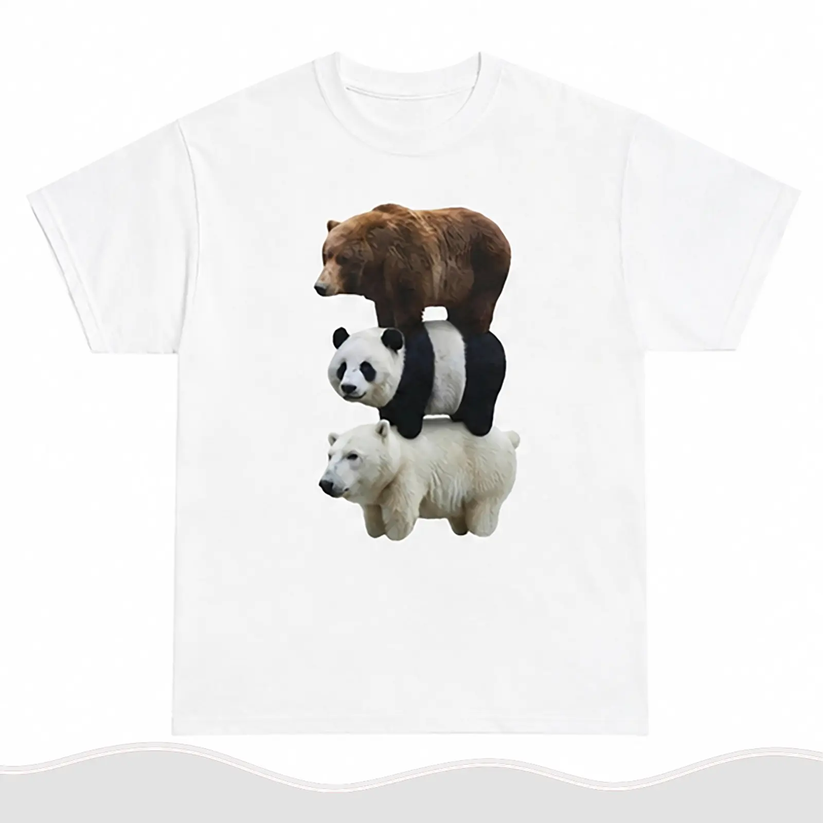 Unisex Funny Animal Stack Print Top - Relaxed Fit, Short-Sleeve, Round Neck, Cute Bear-Panda-Polar Bear Graphic, Vintage Vibe Stylish Casual Streetwear, Trendy Gift Tee (Menswear, Women's Clothes)