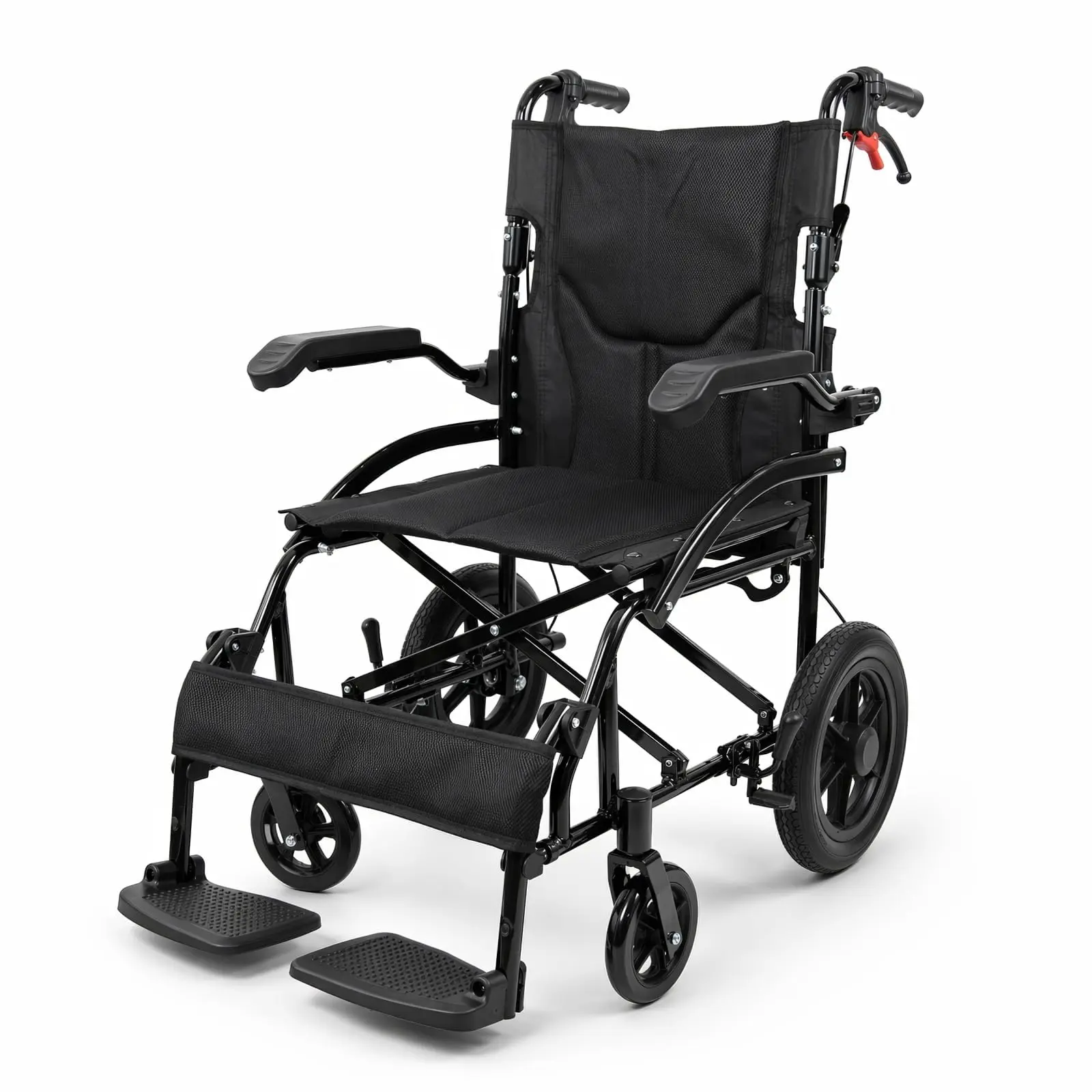 Lightweight Collapsible Aluminum Wheelchair for Adults & Seniors – Portable Transport Chair with Turn-over-Up Armrests, Swing-Away Footrests, Locking Handbrakes, Easy Carry for Travel & Daily Mobility