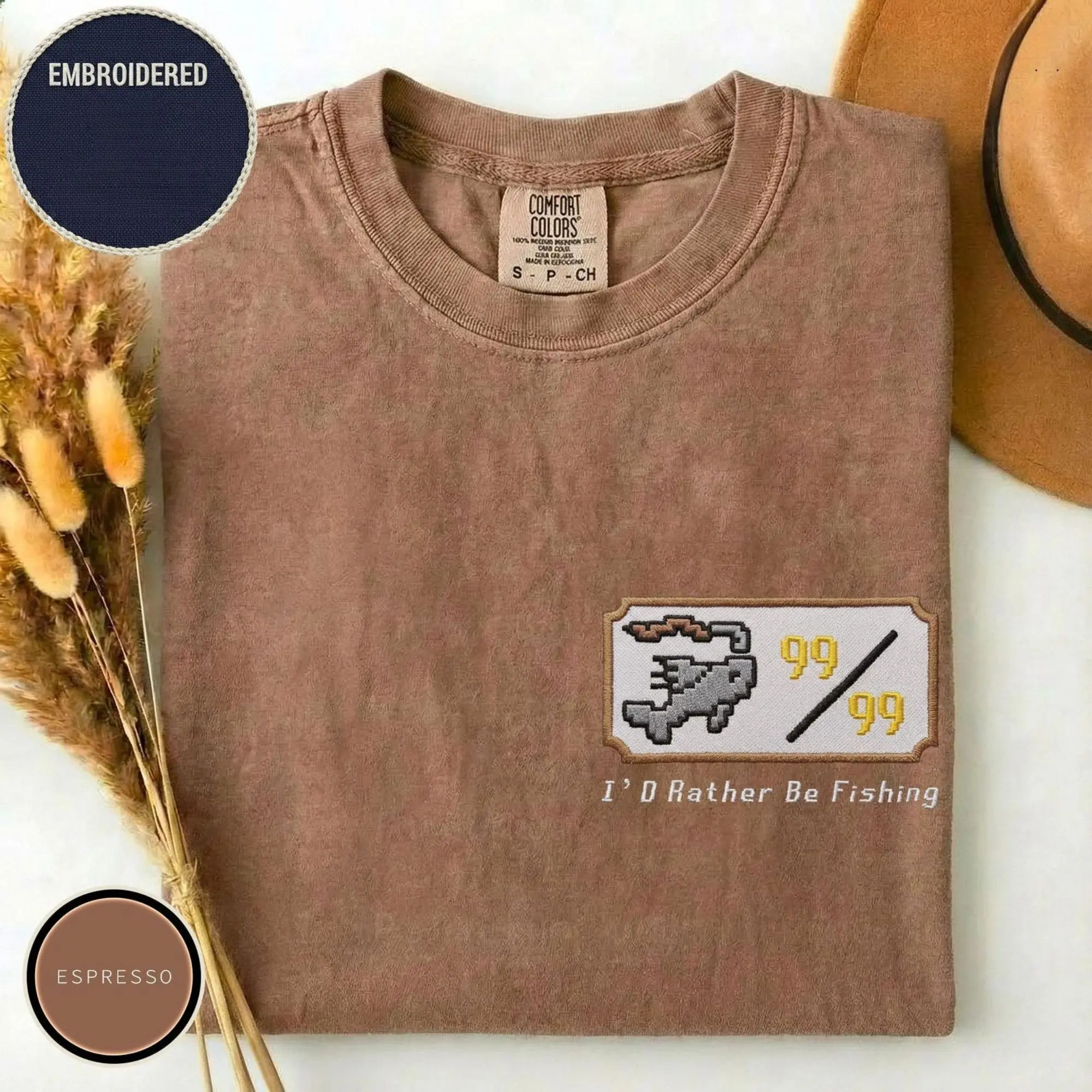 [Made in US] Embroidered OSRS Fishing T-Shirt, RuneScape Gamer Shirt, Old School RPG Gift, Comfort Colors 1717 Tee, Birthday Gift for Him
