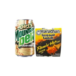 Mountains Dew Dirty Cream Soda & Maruchan Hot Cheetos Flamin Hot Chicken Flavor