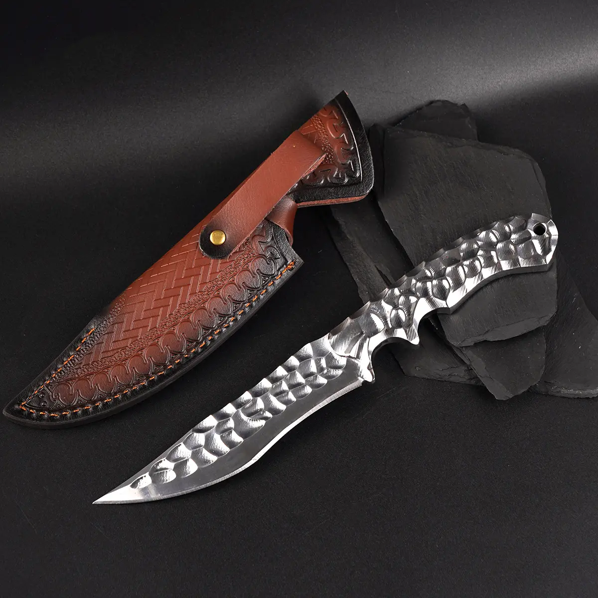 Portable EDC Multifunctional Tactical Outdoor Straight Knife - Bushcraft & EDC Utility Fixed-Blade Knives, All-Steel Construction, Non-Slip Ergonomic Handle, Leather Sheath, Camping Hiking Cutting Tool, Bushcraft Fixed-Blade Knives
