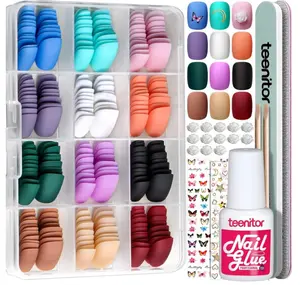288pcs Short Press On Nails, Teenitor Matte Acrylic False Nails With Glue, 12 Color Glue On Nails For Small Hands