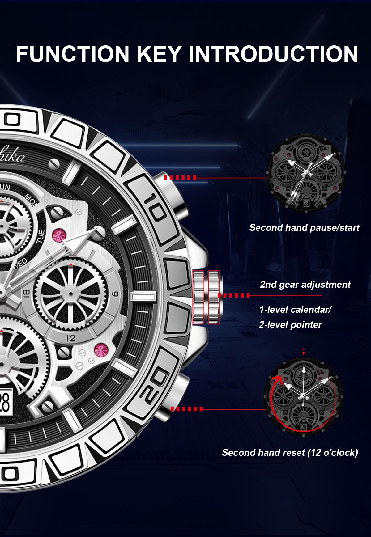 Lushika Men's Luxury Quartz Watch, High-End Movement,Date Function, Stainless Steel Strap, Waterproof LuminousLarge Dial, Versatile Casual & Business Style, Ideal forDaily & Official Wear, Top Gift for Men