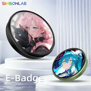 SIMSONLAB Original Electronic Badge with HD Dynamic Display, Supports Pictures and 5s Mp4 Videos, 8h Battery Life, High-Speed BT-compatible Transfer, Offline Sharing, 7-Color Support Lights, Adorable Accessories, Support for Concerts, Events & Cosplay