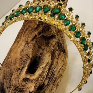 Queen Lucy Gold and Green Crown with Elegant Crystal Accents Durable Design for Special Occasions Perfect for Weddings Quinceañeras and Sweet 16 Events